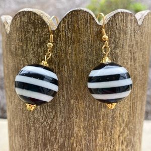 Handmade Black and White Striped Jumbo Bead Drop Earrings